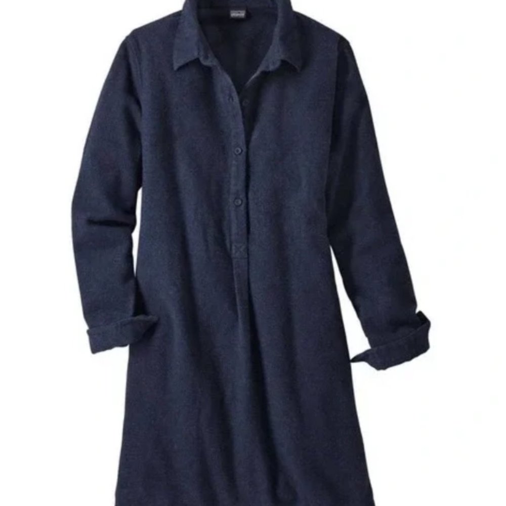 NWT Patagonia Fjord Flannel Dress Organic Cotton Navy Blue